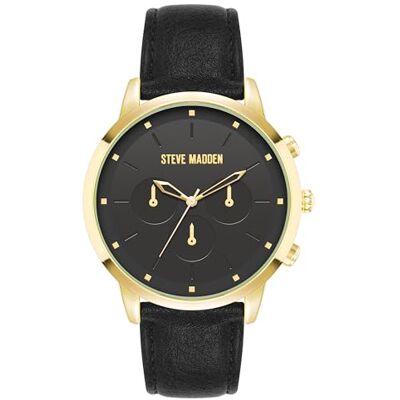 Steve Madden Orologio da uomo con cinturino, Nero/Oro Steve Madden Orologio da uomo con cinturino, Nero/Oro