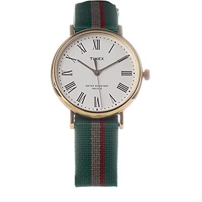Timex Orologio al quarzo FAIRFIELD AVENUE quadrante in ottone 37 MM case colore oro quadrante bianco cinturino in tessuto Reversibile Slavato Verde-Beige-Rosso/Verde 18 MM con luce notturna INDIGL Timex Orologio al quarzo FAIRFIELD AVENUE quadrante in ottone 37 MM case colore oro quadrante bianco cinturino in tessuto Reversibile Slavato Verde-Beige-Rosso/Verde 18 MM con luce notturna INDIGL