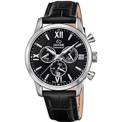 Jaguar Orologio modello della collezione ACAMAR, cassa 41,5 mm cinturino in pelle nera per uomo, Tinta unita, striscia Jaguar Orologio modello della collezione ACAMAR, cassa 41,5 mm cinturino in pelle nera per uomo, Tinta unita, striscia