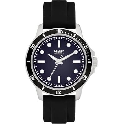 s.Oliver Orologio da uomo rotondo argento 42 mm orologio in metallo con movimento al quarzo sul cinturino in silicone con fibbia ad ardiglione, orologio analogico impermeabile 5 ATM s.Oliver Orologio da uomo rotondo argento 42 mm orologio in metallo con movimento al quarzo sul cinturino in silicone con fibbia ad ardiglione, orologio analogico impermeabile 5 ATM