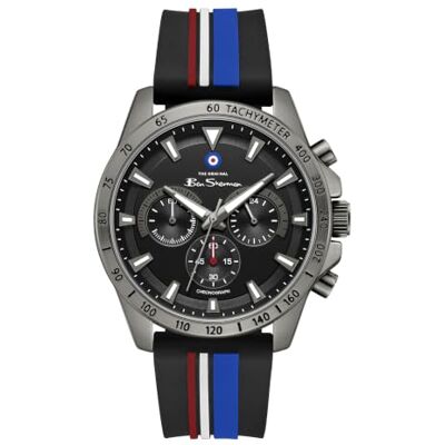 Ben Sherman Orologio da uomo Liverpool Cronografo Quadrante nero goffrato Cinturino in silicone nero Cassa color canna di fucile Ben Sherman Orologio da uomo Liverpool Cronografo Quadrante nero goffrato Cinturino in silicone nero Cassa color canna di fucile