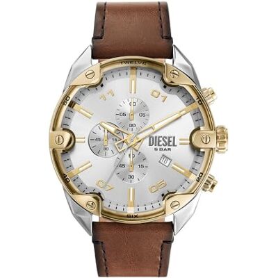 Diesel Orologio Analogico al Quarzo Uomo con Cinturino in Pelle , Marrone e Argento Diesel Orologio Analogico al Quarzo Uomo con Cinturino in Pelle , Marrone e Argento