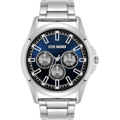 Steve Madden Orologio da braccialetto maschile, Argento/Blu navy Steve Madden Orologio da braccialetto maschile, Argento/Blu navy