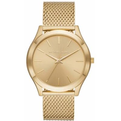 Michael Kors Orologio analogico al quarzo da pista sottile con cinturino in maglia di acciaio inossidabile dorato per uomo Michael Kors Orologio analogico al quarzo da pista sottile con cinturino in maglia di acciaio inossidabile dorato per uomo