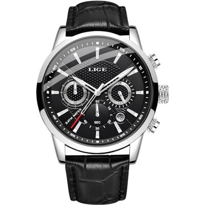 LIGE Orologio Uomo Mode Elegant Acciaio Inossidabile Pelle Impermeabile Analogico Quarzo Classico Cronografo LIGE Orologio Uomo Mode Elegant Acciaio Inossidabile Pelle Impermeabile Analogico Quarzo Classico Cronografo