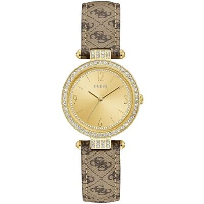 Guess Orologio analogico al quarzo, da donna, con cinturino in pelle, Oro, NOSIZE, Bracciale Guess Orologio analogico al quarzo, da donna, con cinturino in pelle, Oro, NOSIZE, Bracciale