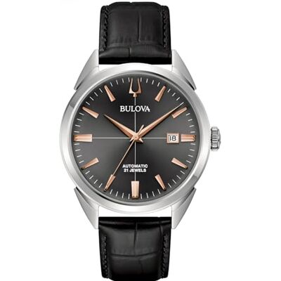 Bulova Sutton Automatic Men Watch with Leather Strap 96B422 Steel Gray Background, Classico, Classico Bulova Sutton Automatic Men Watch with Leather Strap 96B422 Steel Gray Background, Classico, Classico