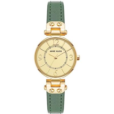 Anne Klein Orologio da donna con cinturino in pelle, Verde/Oro Anne Klein Orologio da donna con cinturino in pelle, Verde/Oro