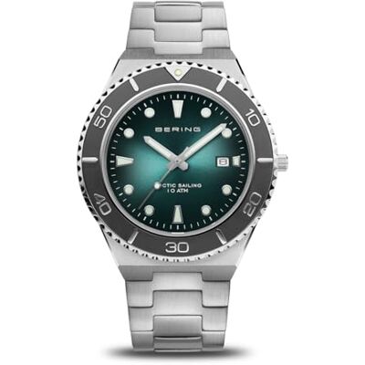 BERING Reloj de Cuarzo para Hombre con Caja de Acero Inoxidable Plateado de 43 mm, Esfera Verde, Brazalete y Detalles Inoxidable, Resistencia al Agua de 10 ATM, 13940-521 BERING Reloj de Cuarzo para Hombre con Caja de Acero Inoxidable Plateado de 43 mm, Esfera Verde, Brazalete y Detalles Inoxidable, Resistencia al Agua de 10 ATM, 13940-521