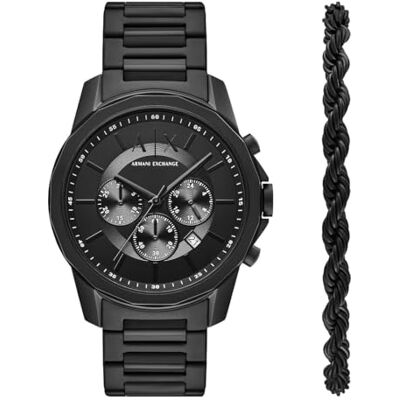 Armani Orologio da uomo nero, movimento cronografo al quarzo e cassa da 44 mm con cinturino in acciaio, Grafite e nero Jet Armani Orologio da uomo nero, movimento cronografo al quarzo e cassa da 44 mm con cinturino in acciaio, Grafite e nero Jet