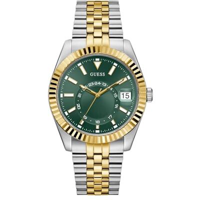 Guess Orologio da polso da donna JADEN, cinturino in acciaio inox color argento e oro, vetro minerale, quadrante verde scuro, 5 bar, diametro cassa: 42 mm, Guess Orologio da polso da donna JADEN, cinturino in acciaio inox color argento e oro, vetro minerale, quadrante verde scuro, 5 bar, diametro cassa: 42 mm,