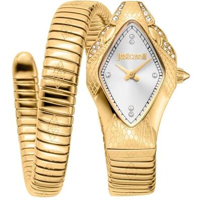 Just Cavalli Signature Snake Ferocious Orologio da polso da donna al quarzo Moda bracciale e cassa in Acciaio INOX di colore Oro display analogico grigio Just Cavalli Signature Snake Ferocious Orologio da polso da donna al quarzo Moda bracciale e cassa in Acciaio INOX di colore Oro display analogico grigio