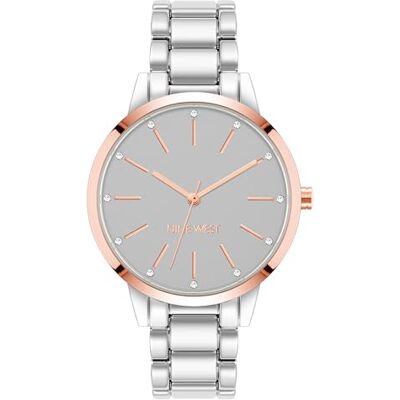 Nine West Orologio da Donna con cinturino in autentico cristallo accentato, Argento/Oro Rosa Nine West Orologio da Donna con cinturino in autentico cristallo accentato, Argento/Oro Rosa