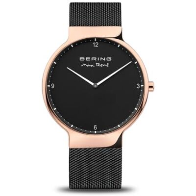 BERING Orologio da uomo al quarzo, orologio da polso con cassa in acciaio inossidabile color oro rosa da 40 mm e quadrante nero, cinturino in maglia milanese, vetro zaffiro, 5 ATM BERING Orologio da uomo al quarzo, orologio da polso con cassa in acciaio inossidabile color oro rosa da 40 mm e quadrante nero, cinturino in maglia milanese, vetro zaffiro, 5 ATM