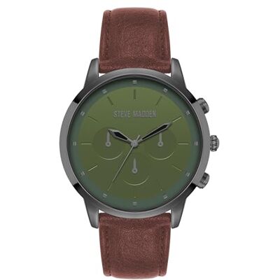 Steve Madden Orologio da uomo con cinturino, Grigio scuro/Verde Steve Madden Orologio da uomo con cinturino, Grigio scuro/Verde