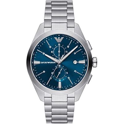 Emporio Armani Orologio per uomo Movimento al quarzo/crono Cassa 43 mm con cinturino in acciaio , Tono Argento e Blu Acqua, 43 mm Emporio Armani Orologio per uomo Movimento al quarzo/crono Cassa 43 mm con cinturino in acciaio , Tono Argento e Blu Acqua, 43 mm