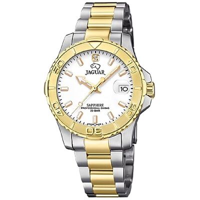 JAGUAR Orologio modello J896 / 1 della collezione DONNA, cassa 34 mm bianca con cinturino in acciaio bicolore da donna Unisex adulto JAGUAR Orologio modello J896 / 1 della collezione DONNA, cassa 34 mm bianca con cinturino in acciaio bicolore da donna Unisex adulto