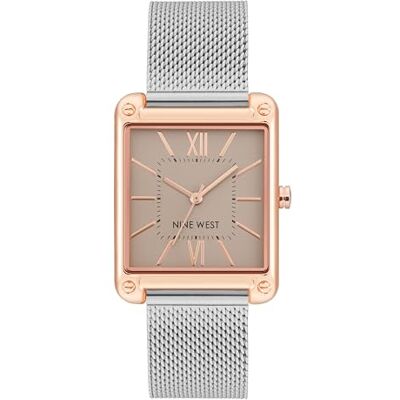 Nine West Orologio da donna con cinturino in maglia mesh, Argento/Oro Rosa Nine West Orologio da donna con cinturino in maglia mesh, Argento/Oro Rosa