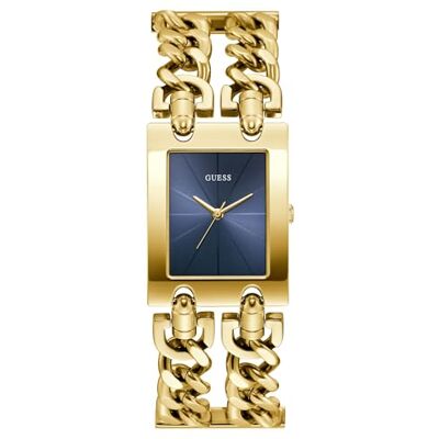 Guess Orologio da polso da donna MOD Heavy Metal, cinturino in acciaio inox dorato, vetro minerale, quadrante blu scuro, 3 bar, diametro cassa: 29 mm, Guess Orologio da polso da donna MOD Heavy Metal, cinturino in acciaio inox dorato, vetro minerale, quadrante blu scuro, 3 bar, diametro cassa: 29 mm,
