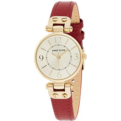 Anne Klein Orologio da donna con cinturino in pelle, Rosso/Oro Anne Klein Orologio da donna con cinturino in pelle, Rosso/Oro