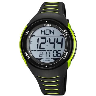 Calypso Orologio digitale da uomo K5807 al quarzo, resistente all'acqua 10 ATM, data e calendario, cronografo, doppio orario, luce, sveglia, 12 e 24 ore, cinturino in gomma, Flash Time Calypso Orologio digitale da uomo K5807 al quarzo, resistente all'acqua 10 ATM, data e calendario, cronografo, doppio orario, luce, sveglia, 12 e 24 ore, cinturino in gomma, Flash Time