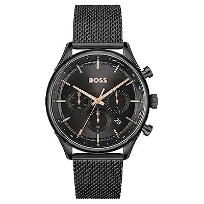 Boss Orologio con Cronografo al Quarzo da Uomo Collezione GREGOR con Cinturino in Maglia Metallica in Acciaio Inossidabile Nero Boss Orologio con Cronografo al Quarzo da Uomo Collezione GREGOR con Cinturino in Maglia Metallica in Acciaio Inossidabile Nero