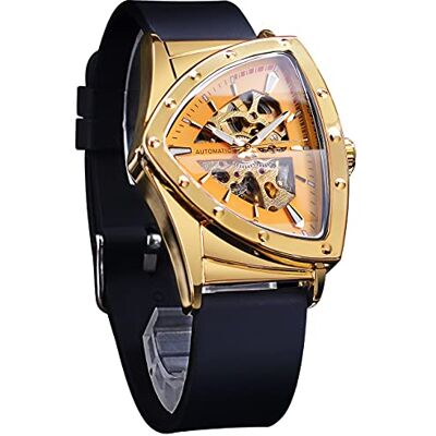 FORSINING Orologio da uomo scheletrato meccanico automatico con quadrante triangolare, luminoso, a carica automatica, cinturino in acciaio inox o morbido cinturino in silicone FORSINING Orologio da uomo scheletrato meccanico automatico con quadrante triangolare, luminoso, a carica automatica, cinturino in acciaio inox o morbido cinturino in silicone