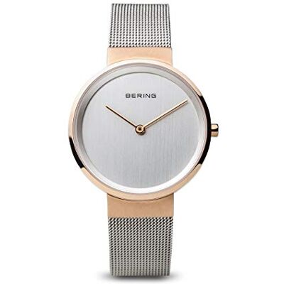 BERING Orologio da donna al quarzo, orologio da polso con cassa in acciaio inossidabile color oro rosa da 31 mm, quadrante color argento, cinturino in maglia milanese, vetro zaffiro, 5 ATM BERING Orologio da donna al quarzo, orologio da polso con cassa in acciaio inossidabile color oro rosa da 31 mm, quadrante color argento, cinturino in maglia milanese, vetro zaffiro, 5 ATM