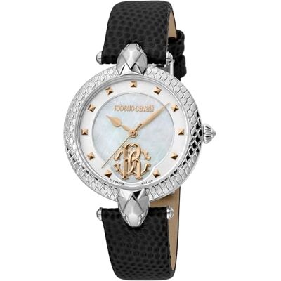 Roberto Cavalli Orologio donna al quarzo Moda cinturino in Pelle Nero cassa in Acciaio INOX display analogico bianco Roberto Cavalli Orologio donna al quarzo Moda cinturino in Pelle Nero cassa in Acciaio INOX display analogico bianco