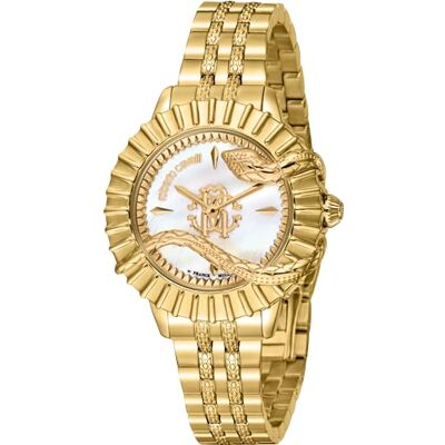 Roberto Cavalli Orologio da polso da donna al quarzo Moda bracciale e cassa in Acciaio INOX di colore Oro display analogico bianco Roberto Cavalli Orologio da polso da donna al quarzo Moda bracciale e cassa in Acciaio INOX di colore Oro display analogico bianco