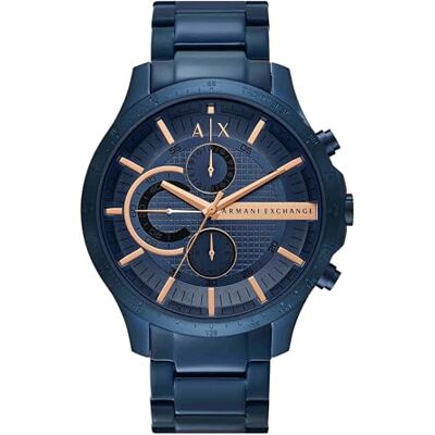 Armani Orologio per uomo, Movimento cronografo al quarzo e cassa da 46 mm con cinturino in acciaio, Blu scuro Armani Orologio per uomo, Movimento cronografo al quarzo e cassa da 46 mm con cinturino in acciaio, Blu scuro