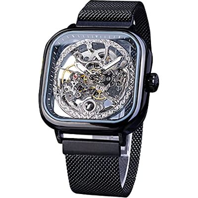 FORSINING Orologi automatici, orologio meccanico, orologio da polso, da uomo, orologio scheletro con quadrante trasparente in acciaio inox, con movimento reale floreale FORSINING Orologi automatici, orologio meccanico, orologio da polso, da uomo, orologio scheletro con quadrante trasparente in acciaio inox, con movimento reale floreale