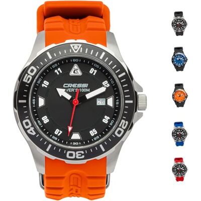 CRESSI Manta, Orologio Professionale Subacqueo Unisex Adulto 100 m/10 ATM, Nero/Arancio, Taglia Unica CRESSI Manta, Orologio Professionale Subacqueo Unisex Adulto 100 m/10 ATM, Nero/Arancio, Taglia Unica