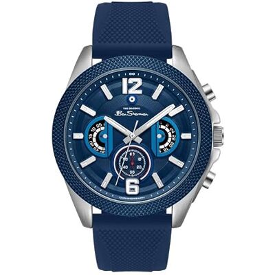 Ben Sherman Orologio da uomo Sport Chronograph con quadrante blu goffrato, cinturino in silicone blu e cassa color argento Ben Sherman Orologio da uomo Sport Chronograph con quadrante blu goffrato, cinturino in silicone blu e cassa color argento