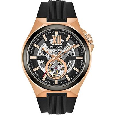 Bulova Orologio da uomo analogico automatico con cinturino in silicone , Nero, cinturino Bulova Orologio da uomo analogico automatico con cinturino in silicone , Nero, cinturino