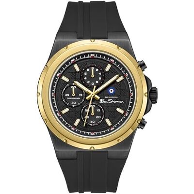 Ben Sherman Orologio da uomo Manchester Cronografo Quadrante nero goffrato Cinturino in silicone nero Cassa color oro Ben Sherman Orologio da uomo Manchester Cronografo Quadrante nero goffrato Cinturino in silicone nero Cassa color oro