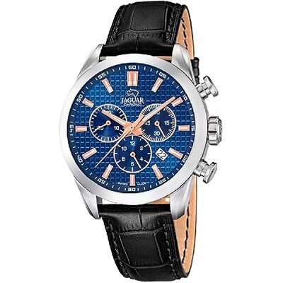 JAGUAR Orologio modello della collezione ACAMAR, cassa 43 mm blu con cinturino in pelle nera da uomo JAGUAR Orologio modello della collezione ACAMAR, cassa 43 mm blu con cinturino in pelle nera da uomo