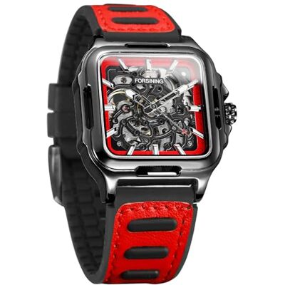 FORSINING Orologio da polso da uomo, impermeabile, con scheletro, automatico, stile steampunk, con cinturino in silicone, luminoso, quadrato FORSINING Orologio da polso da uomo, impermeabile, con scheletro, automatico, stile steampunk, con cinturino in silicone, luminoso, quadrato