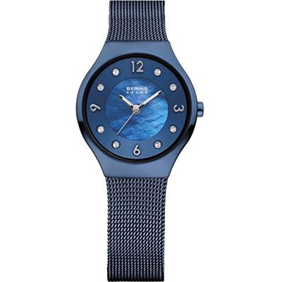 BERING Solar Orologio da polso da donna, cassa in acciaio inossidabile blu da 27 mm e quadrante blu, cinturino in maglia milanese, vetro zaffiro, 5 ATM BERING Solar Orologio da polso da donna, cassa in acciaio inossidabile blu da 27 mm e quadrante blu, cinturino in maglia milanese, vetro zaffiro, 5 ATM