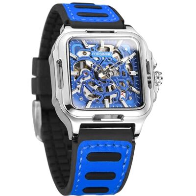 FORSINING Orologio da polso da uomo, impermeabile, con scheletro, automatico, stile steampunk, con cinturino in silicone, luminoso, quadrato FORSINING Orologio da polso da uomo, impermeabile, con scheletro, automatico, stile steampunk, con cinturino in silicone, luminoso, quadrato