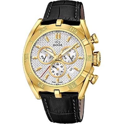 JAGUAR Orologio modello J858 / 1 della collezione EXECUTIVE, cassa da 45,8 mm argento con cinturino in pelle nero per uomo Unisex adulto JAGUAR Orologio modello J858 / 1 della collezione EXECUTIVE, cassa da 45,8 mm argento con cinturino in pelle nero per uomo Unisex adulto