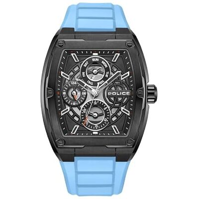 Police Creed 42mm Orologio multifunzione da uomo Quadrante nero con cinturino in silicone blu Police Creed 42mm Orologio multifunzione da uomo Quadrante nero con cinturino in silicone blu