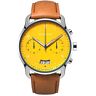 Detomaso SORPASSO Giallo Argento Giallo Orologio da polso da uomo analogico al quarzo cinturino in pelle marrone, giallo, cinghia