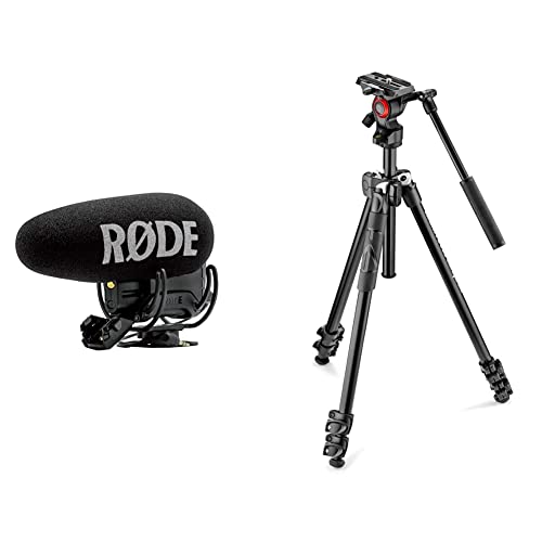 RØDE RODE Videomic Pro+ Microfono per Fucile da Ripresa Premium con Filtro Passa-Alto, Pad & Manfrotto MK290LTA3-V Kit 290 Light con Testa Fluida Video, Nero