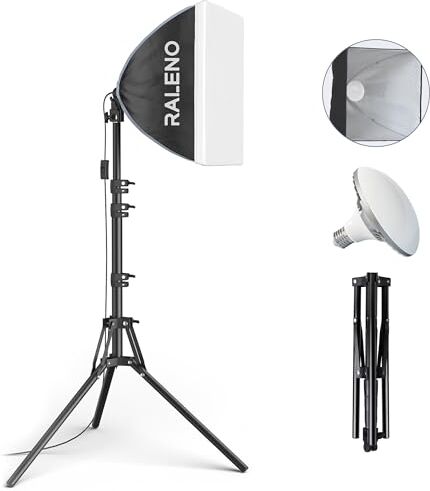 RaLeno Softbox , kit softbox LED da 50 W, luce fotografica 40 x 40 cm con lampadine 5500K e treppiede, luce ritratto, streaming di giochi, fotografia video YouTube