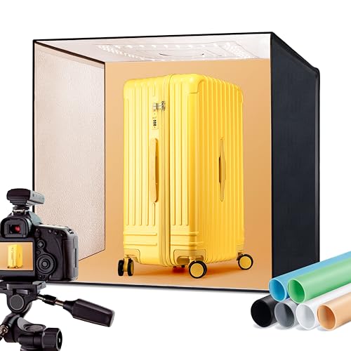RaLeno ® 60x60cm Photo Studio Light Box, kit tenda da tiro portatile dimmerabile da 65 W con 156 luci LED (5500 K, 92 CRI) Include 6 sfondi antipolvere in PVC (nero/grigio/arancione/bianco/blu/verde)