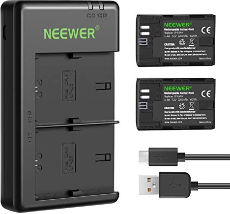 NEEWER Batteria di ricambio LP-E6NH Caricabatterie Ricaricabile Compatibile con Canon EOS R7, EOS R5, EOS R6 R6 II, EOS R,5D II III IV,6D,6D II,7D,7D II,70D,80D,90D (2-Pack, Porta Micro USB)