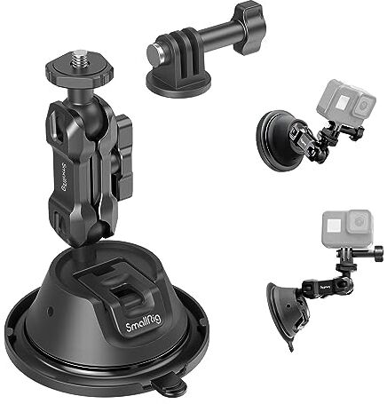 SMALLRIG Supporto a Ventosa a Doppio Strato per GoPro Hero 12/11/10/9, per DJI Osmo Action/Procket, per Insta360 X3, Supporto per Doppia Testa a Sfera Rotazione a 360° 4193