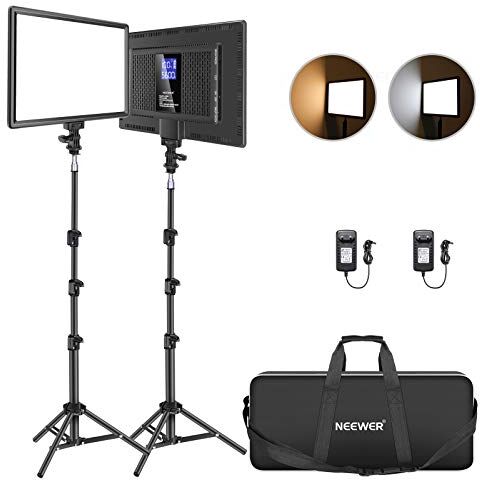 Neewer Kit d'Illuminazione Luce LED con 178cm Cavalletto, 2pz Luce 384 Morbida, Batteria a Litio Incorporata, 3200-5600K CRI97+ Ultra Sottile Luce On-camera per YouTube Fotografia Video