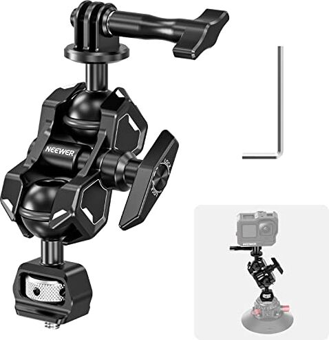 NEEWER Supporto Magic Arm per Hero 12 11 10 Osmo Action 4 3 One X3 GO3,Adattatore Braccio Articolato,Vite 1/4" Montaggio a Morsetto/Gabbia Fotocamera Compatibile con SmallRig GoPro DJI Insta360, UA021